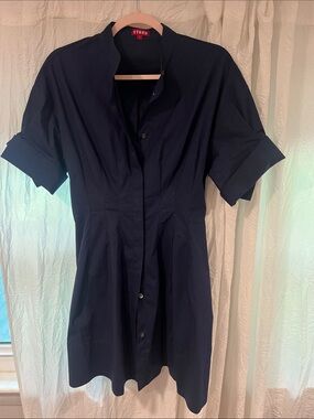 STAUD Navy Short Sleeve Button-Front Shirt Dress